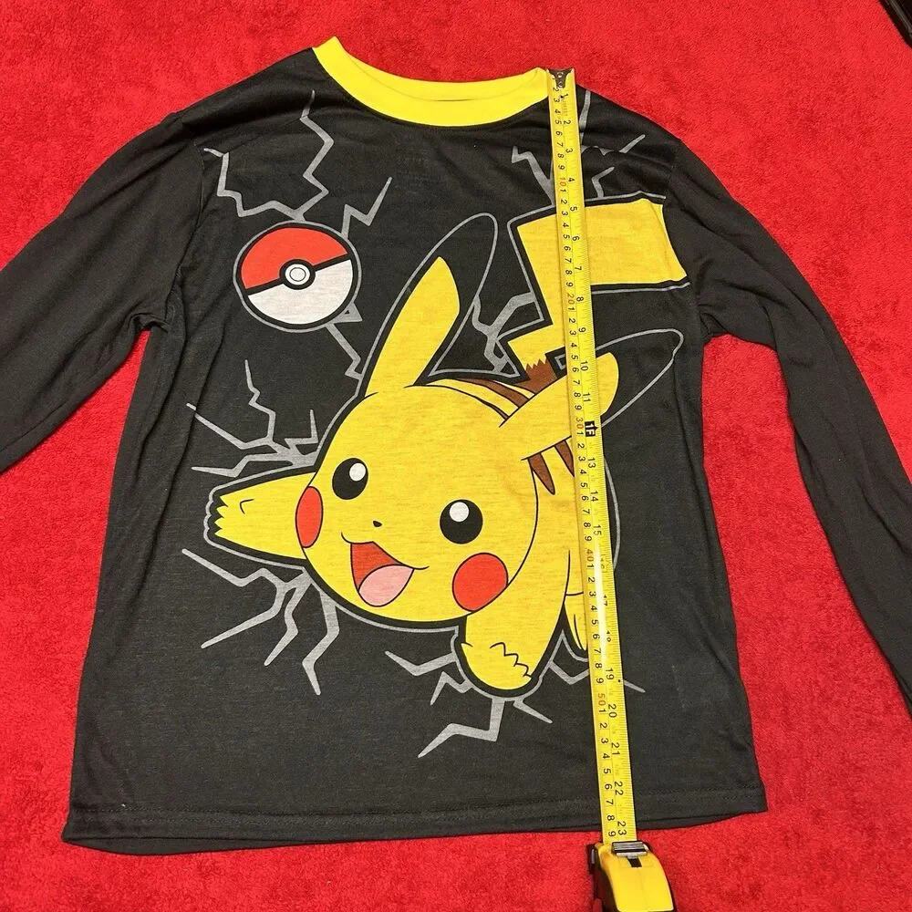 Pokémon Pikachu Pajama Top Youth 14/16 Black Long Sleeve Flame Resistant Sleep